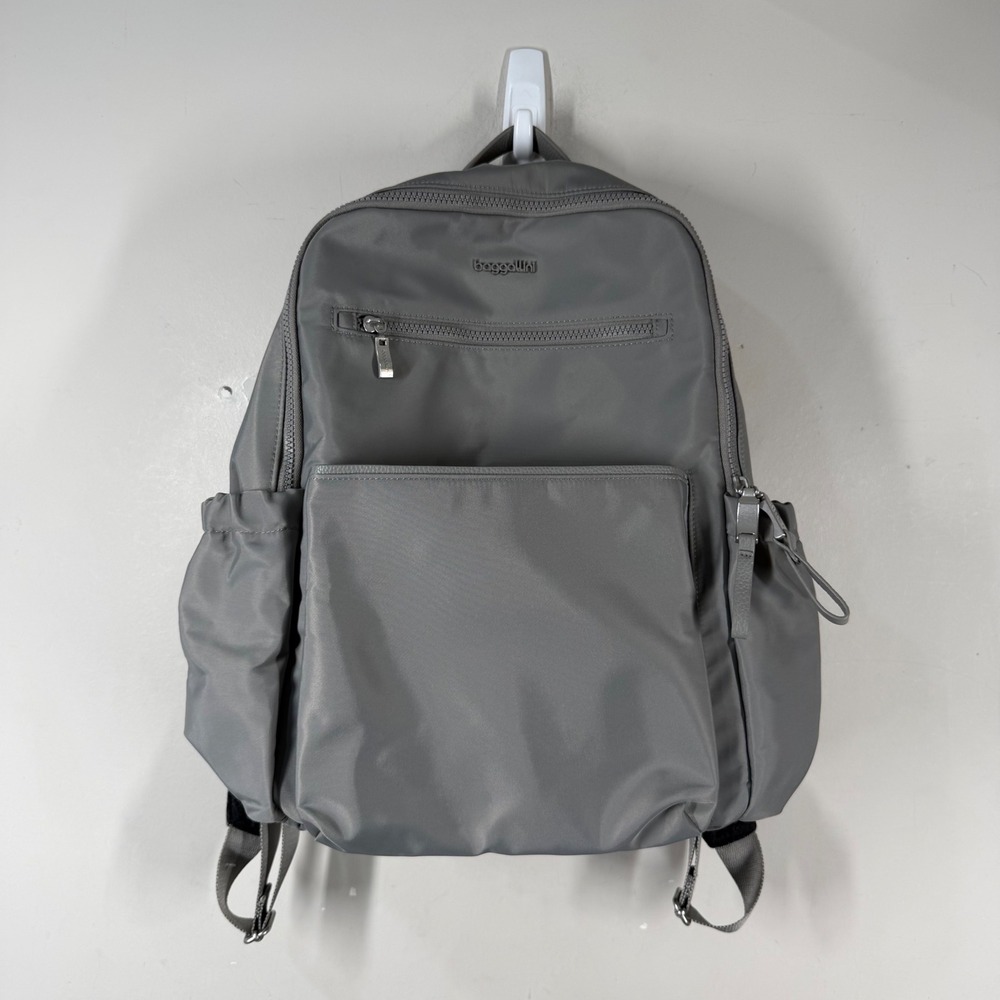 Baggallini Tribeca Backpack Gray Nylon Laptop Travel Bag Expandable Multi-Pocket
